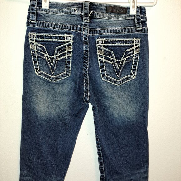 Vigoss Distressed Embroidered Pockets Straight Denim Jeans - Picture 2 of 11